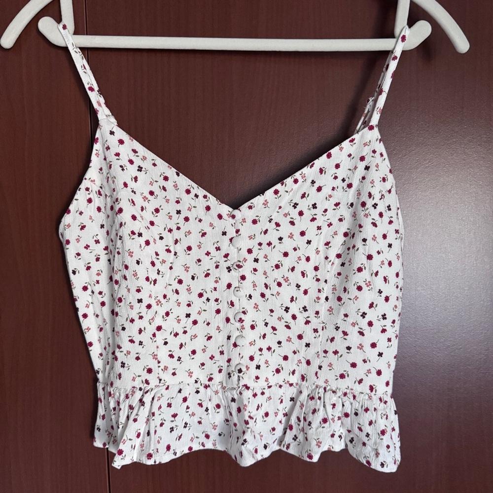 Forever 21 White and Red Floral Camisole